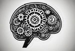 brain with gears in it, stipple, sketch, futuristic, cyber tattoo idea