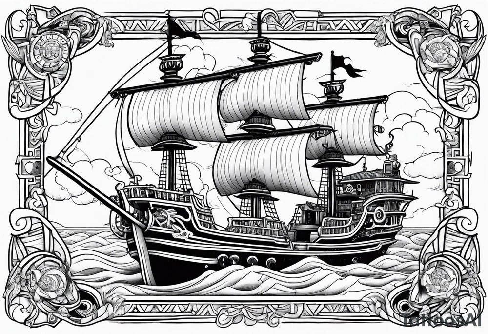 ONE PIECE SHIP THOUSAND SUNNY WITH STRAWHATS CREW tattoo idea