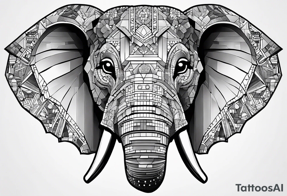 Elephant head made of lego blocks tattoo idea