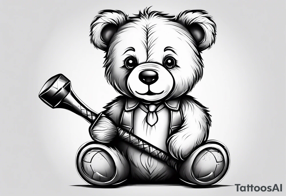 cute teddy bear with hammer tattoo idea