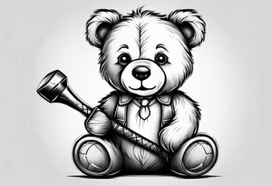 cute teddy bear with hammer tattoo idea