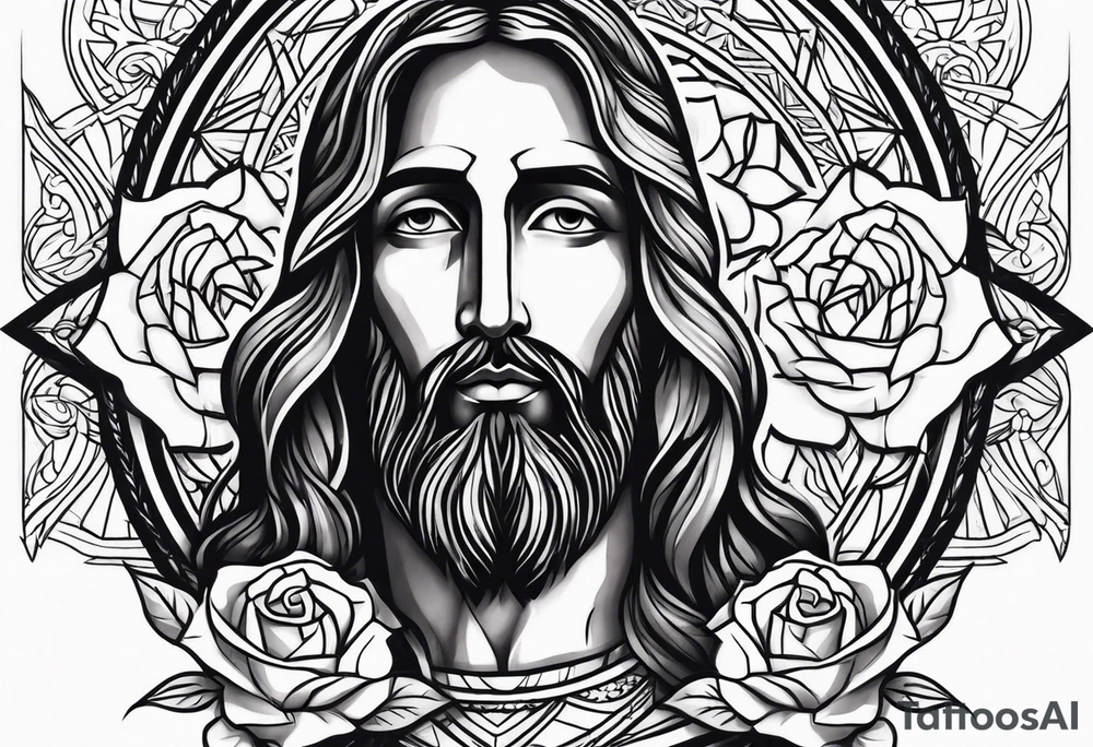 Jesus with two roses tattoo idea