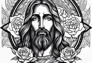 Jesus with two roses tattoo idea