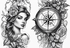 Vine branch long with compass tattoo idea