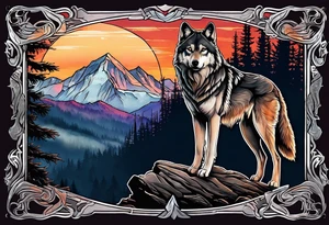 Wolves spouses
Dark woods
Mountains
Sunset tattoo idea