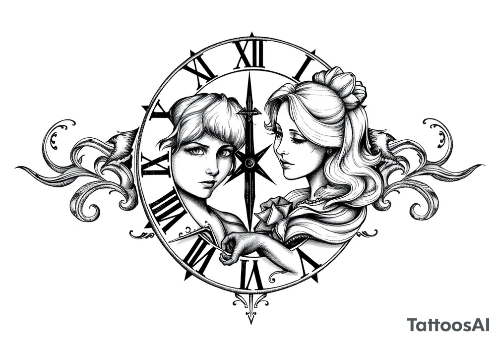 vintage roman numerals with daughters tattoo idea