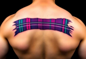 Dark Purple with green pink blue and white highlights tartan fabric on arm with skin ripping away at edges tattoo idea