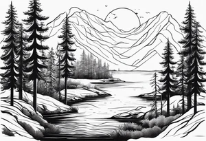 Forest that changes into an ocewn tattoo idea