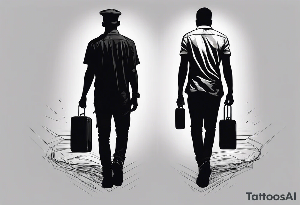 2 black shadows of people standing over 2 black shadows of murdered people tattoo idea