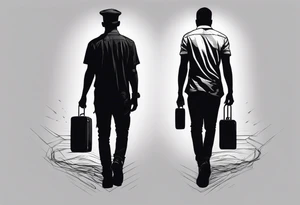 2 black shadows of people standing over 2 black shadows of murdered people tattoo idea
