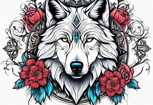 Wolf, flower, cross tattoo idea