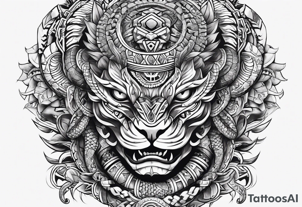 aztec snake sleeve tattoo idea