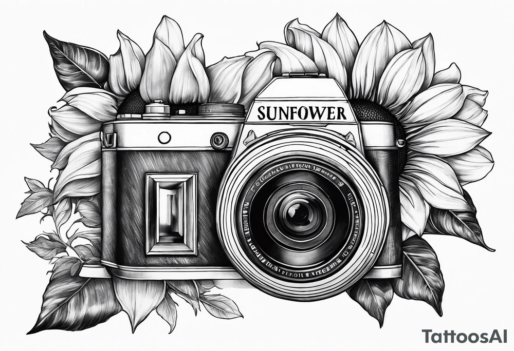 Sunflower, book, camera tattoo idea