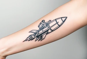 Rocket ship with sparks coming out of the back and someone riding it tattoo idea