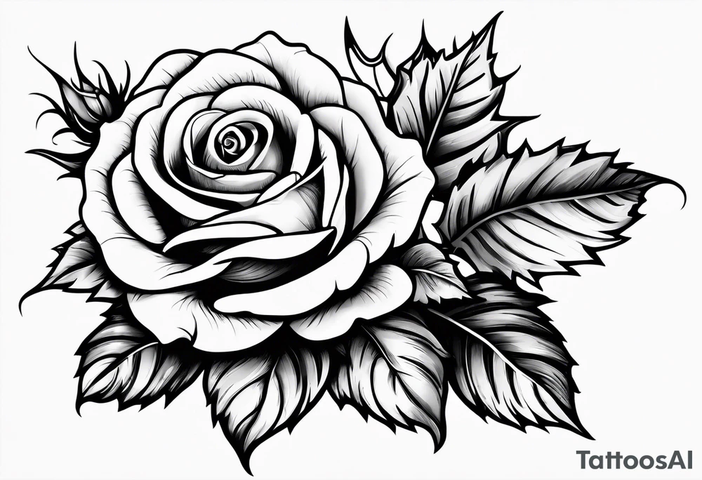 Rose flower with holly leaves around it tattoo idea