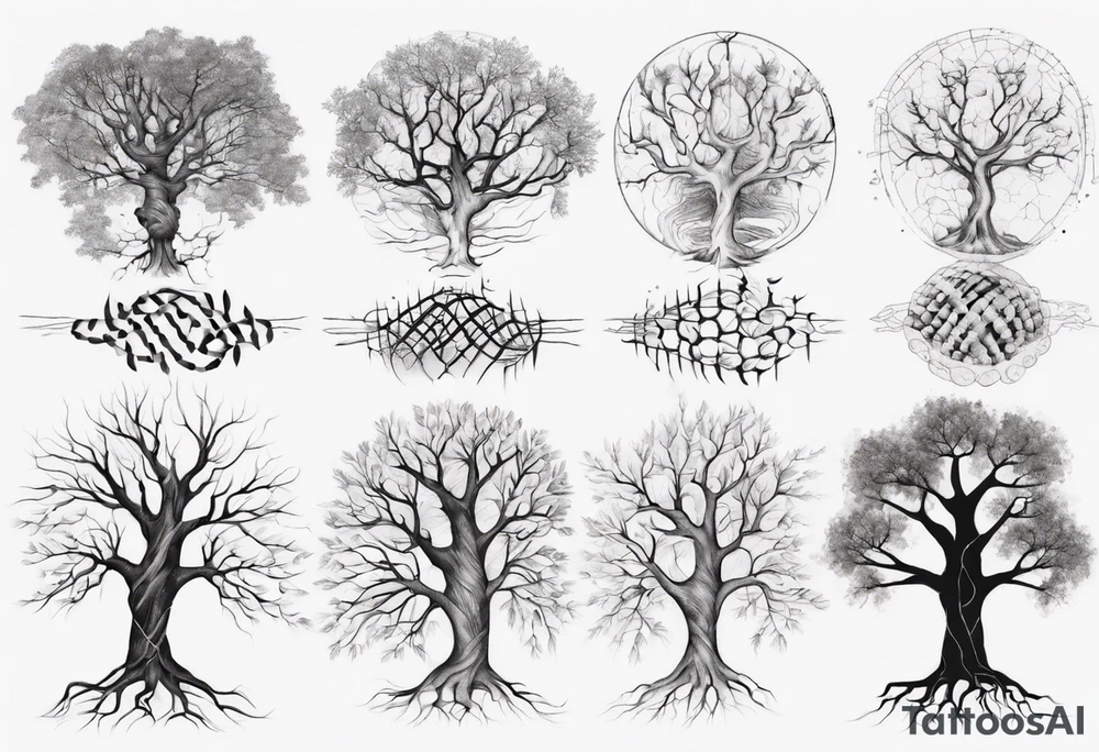 Tree with no leaves that flows in DNA with line work tattoo idea