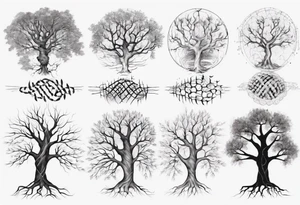 Tree with no leaves that flows in DNA with line work tattoo idea