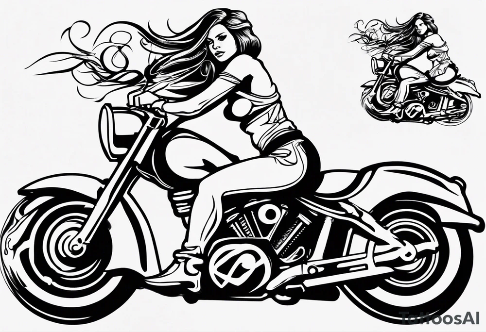 i want a tattoo of a girl riding a motorcycle with flames the words “Viking Customs” tattoo idea