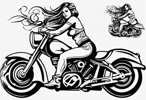 i want a tattoo of a girl riding a motorcycle with flames the words “Viking Customs” tattoo idea