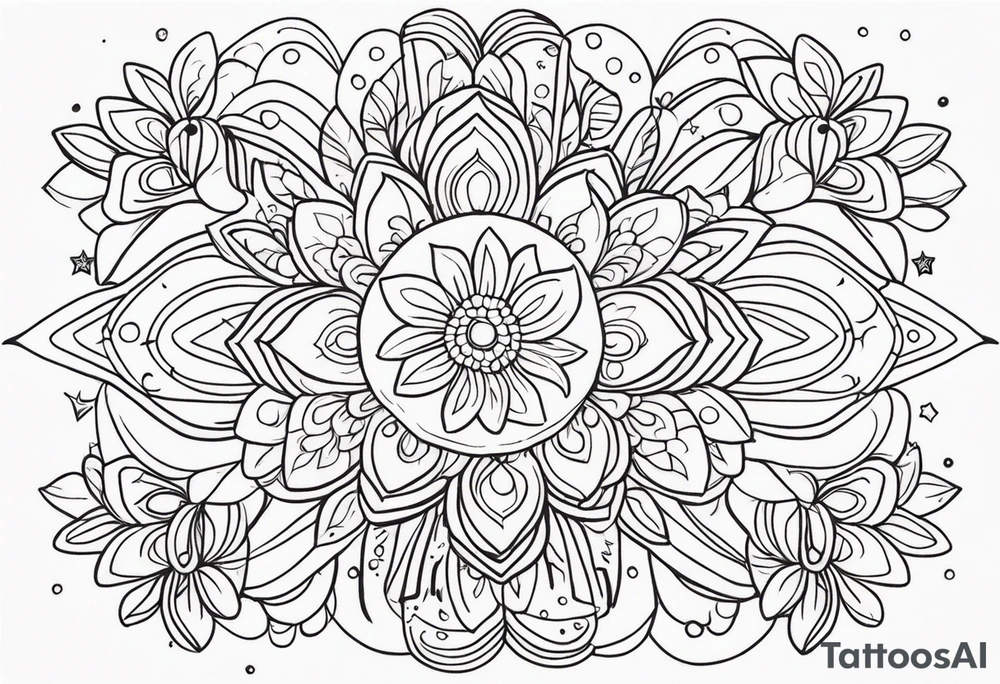 mexican fine line floral with stars, swirls, dots tattoo idea