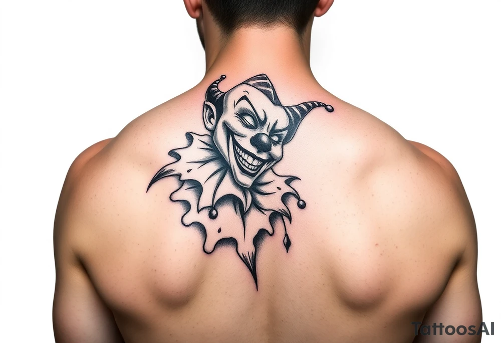 jester clown behind female jester making her smile tattoo idea