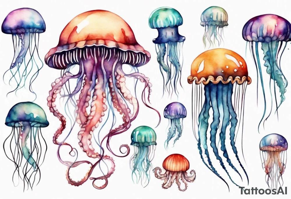 Jellyfish with super long tentacles tattoo idea