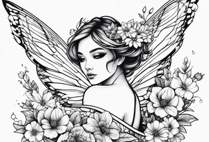 Flying Fairy with flowers tattoo idea
