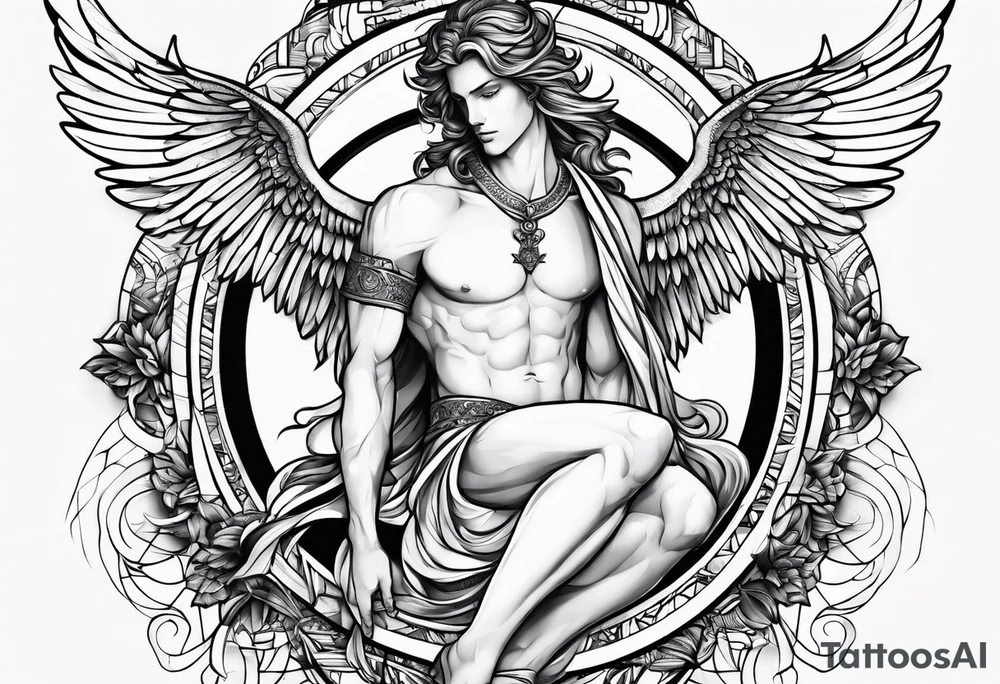 Male Angel tattoo for thigh tattoo idea