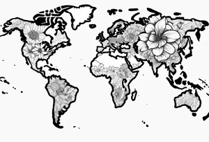 World map with floral design tattoo idea