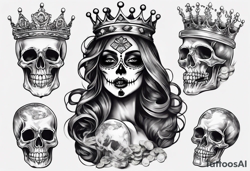 santa la muerta with money and crown
on the card tattoo idea