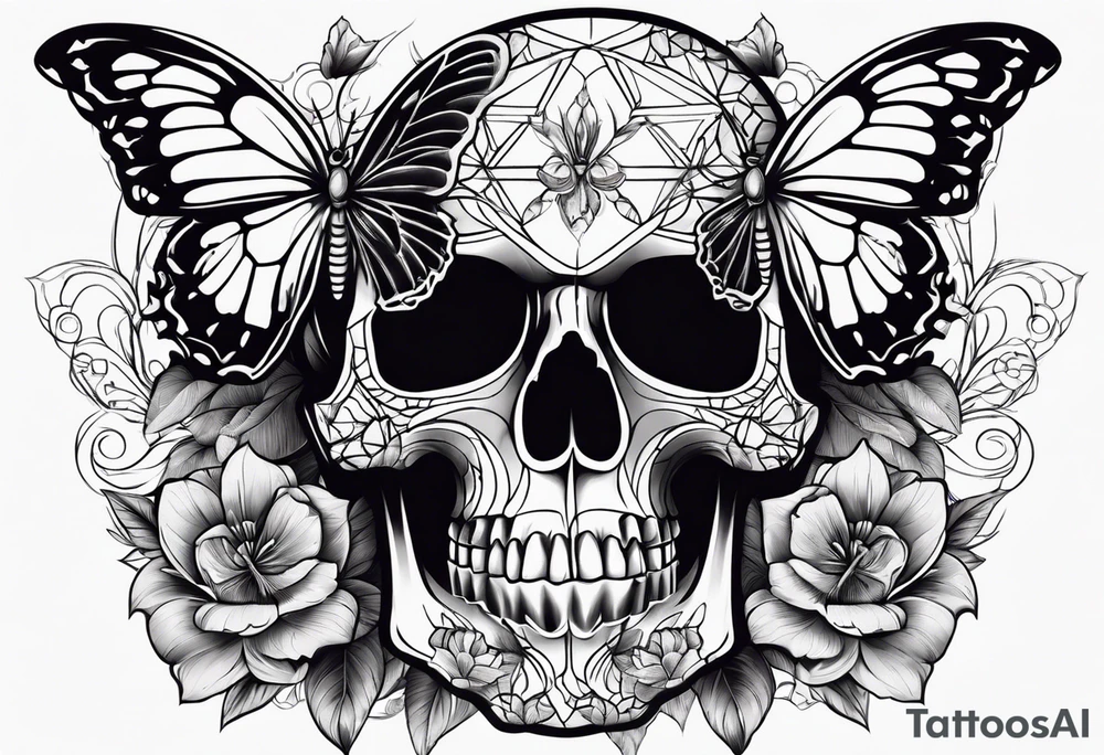 Skull with butterfly tattoo idea