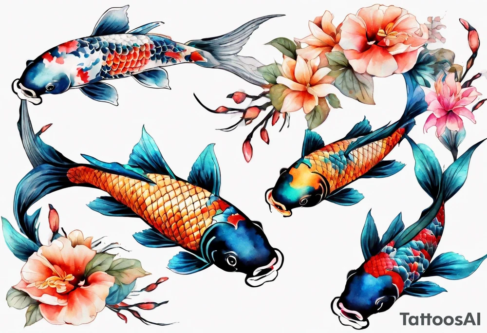 koi carp with floral surroundings tattoo idea