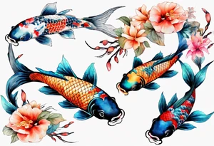 koi carp with floral surroundings tattoo idea