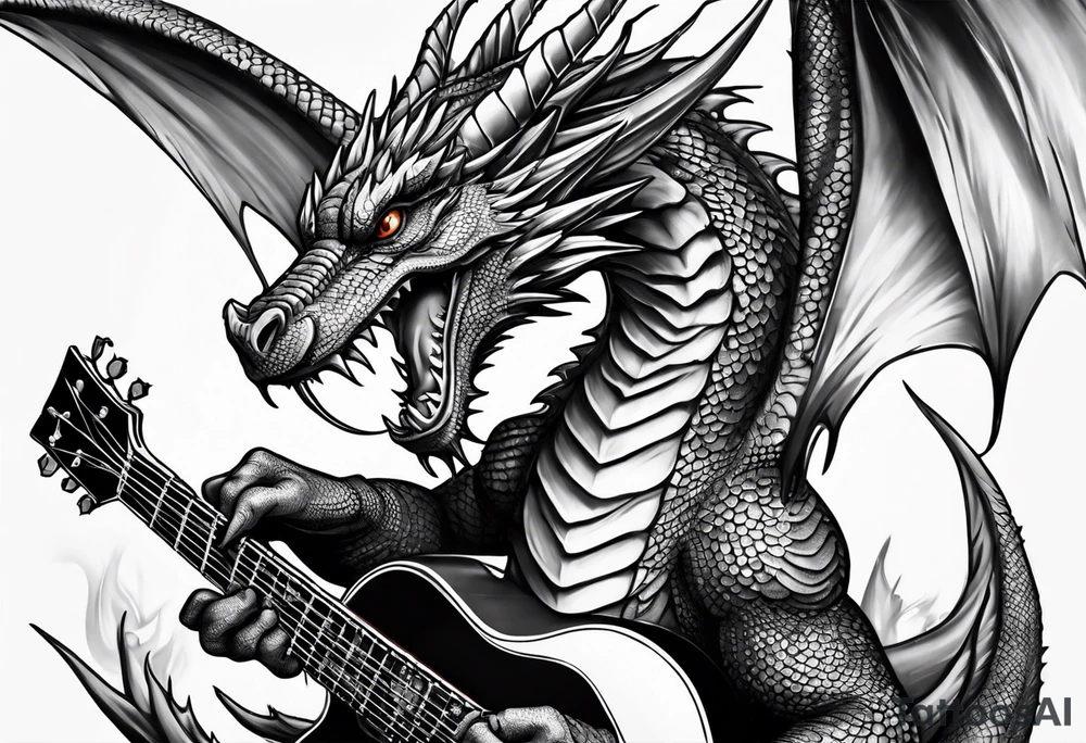 Dragon playing guitar tattoo idea