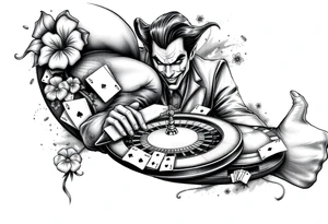 Gambling theme with the joker number 13 with roulette table slot machines and cards tattoo idea