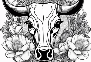 bluebonnet flowers and magnolia flowers with cow skull tattoo idea