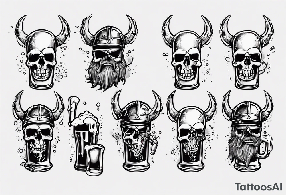 Viking skeleton drinking a beer tattoo idea