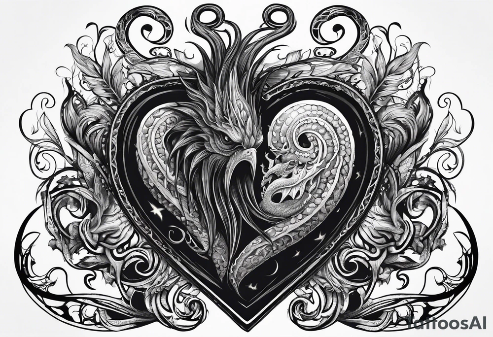 Long tattoo. Lovecraftian creature protecting a heart. tattoo idea