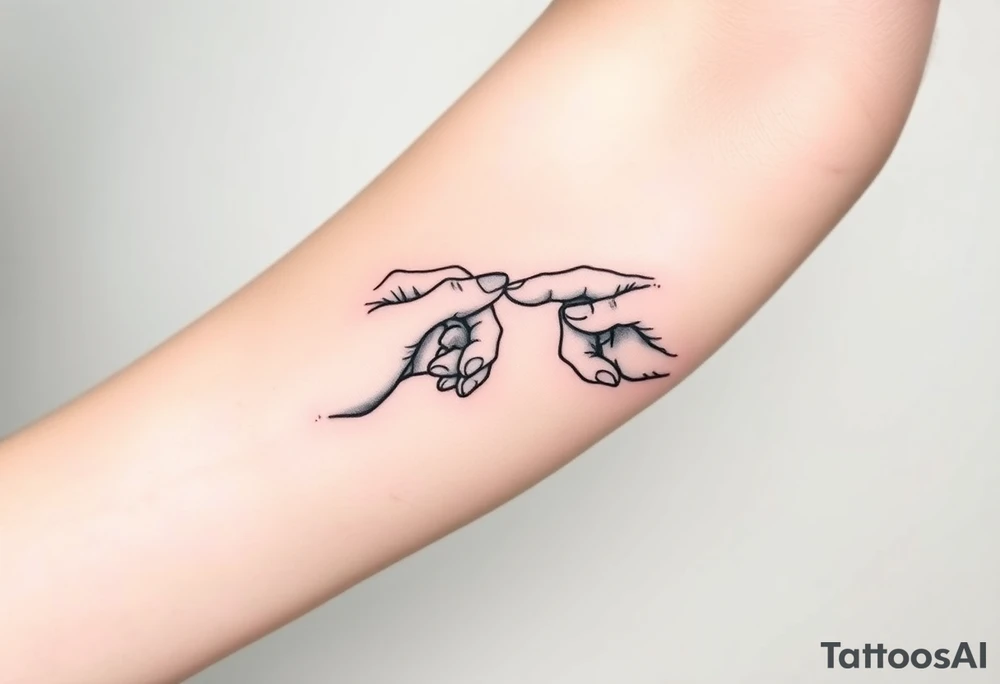 Two hands reaching for each out for other touching fingertips tattoo idea
