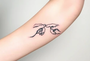 Two hands reaching for each out for other touching fingertips tattoo idea