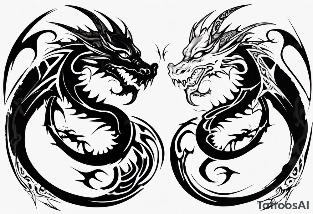 two dragons meeting to create yin yang tattoo idea