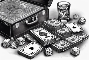 cards, money, dice, and whiskey on ice, tattoo idea