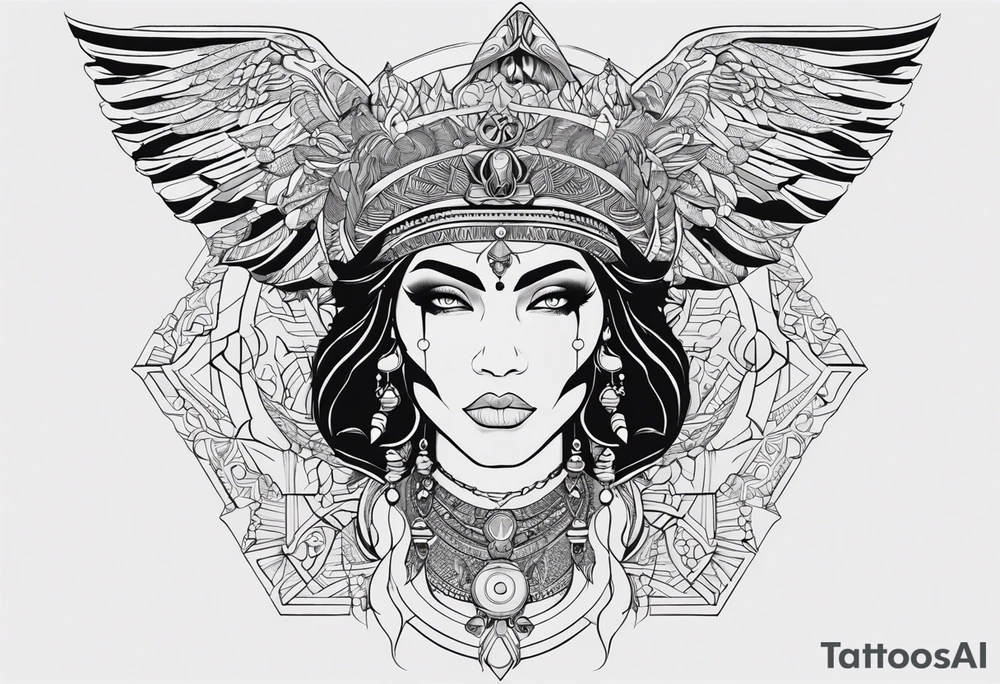kali ma, alien goddess, valkrye, pirate, divine feminine, zenza resonance, pachamama, lotus azul, blank panther, eagle, skull, 5D, nueva gaya, dna 12 tattoo idea