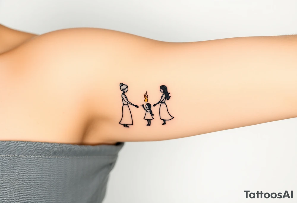 Silhouette of grandmother, mother and daughter passing a flame tattoo idea
