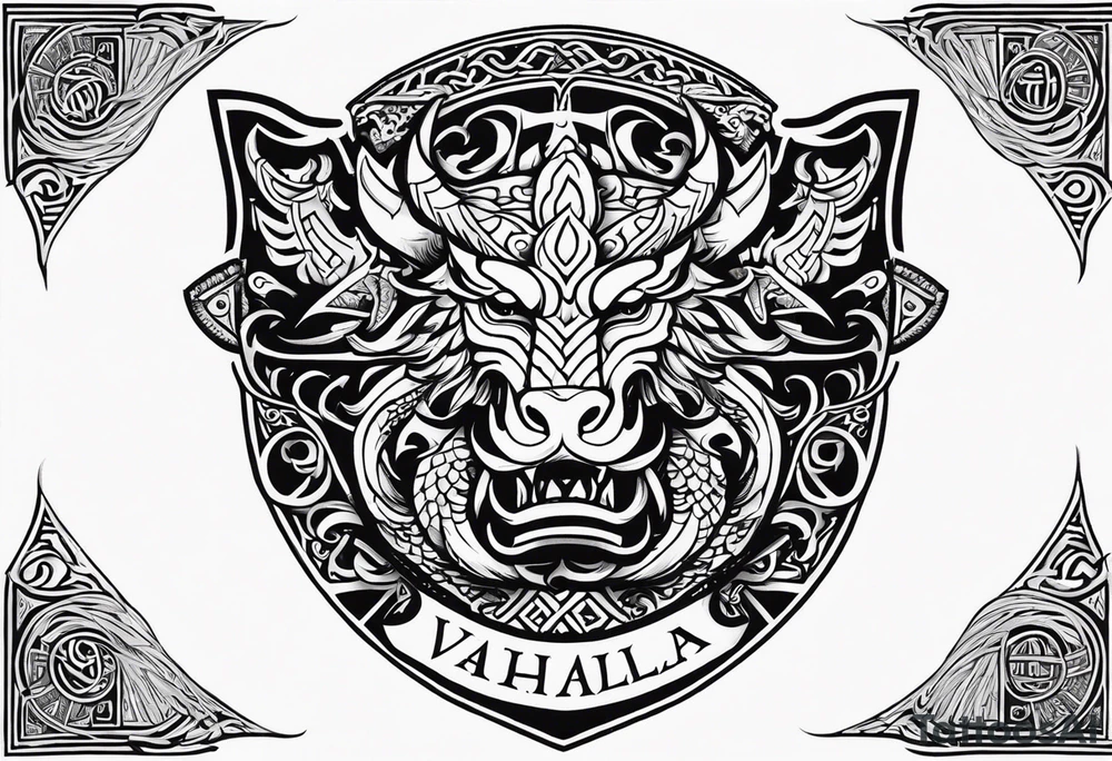 Valhalla sword shield viking ship dragon head tattoo idea Valhalla sword shield viking ship dragon head tattoo idea