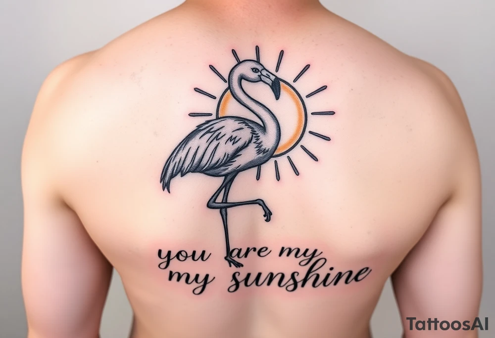 Cute Flamingo with a sun and the saying you are my sunshine with colors tattoo idea