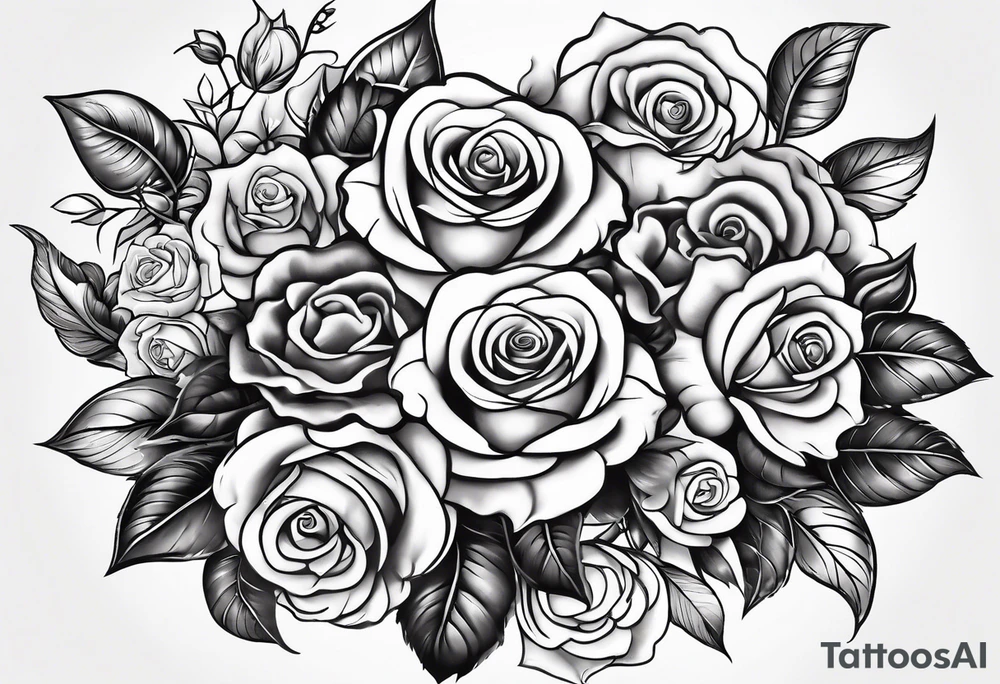 Tattoo thigh peice with Roses and flowers With nursing and hunting and cows and bulls and fishing and love and church. tattoo idea