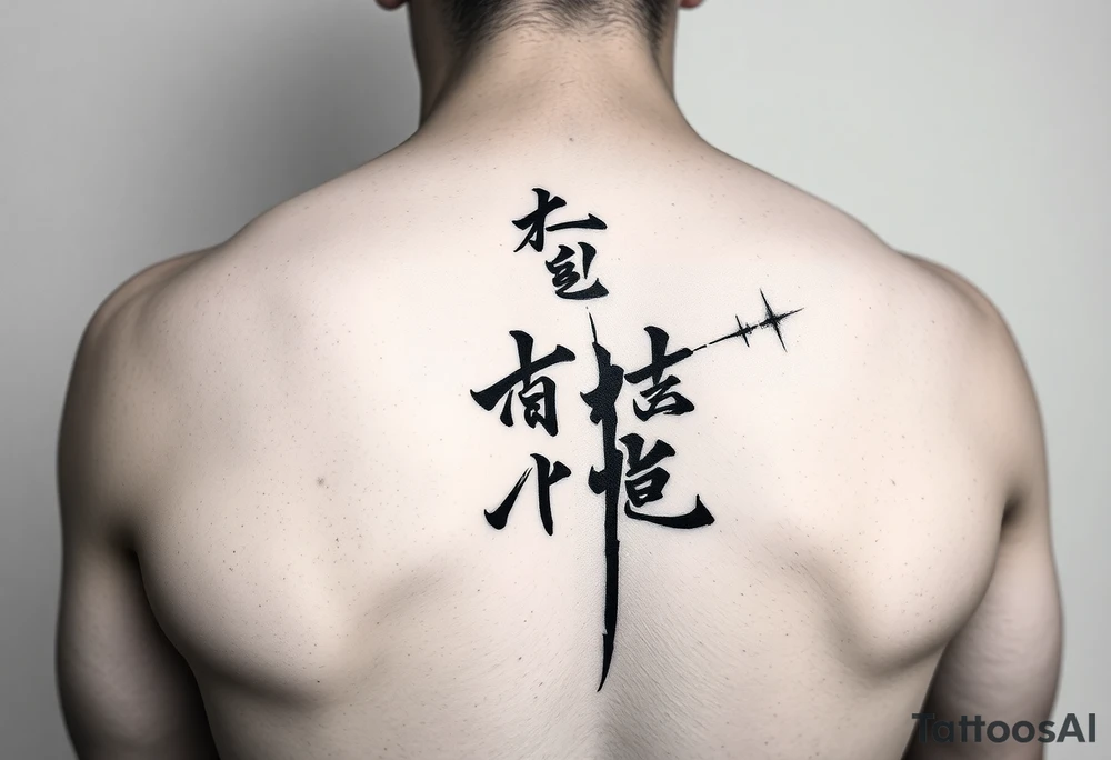 Katana and fabled written in korean tattoo idea