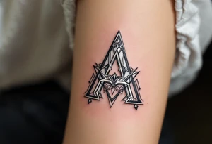 A sharp angular "A" in metallic silver with black geometric accents. tattoo idea
