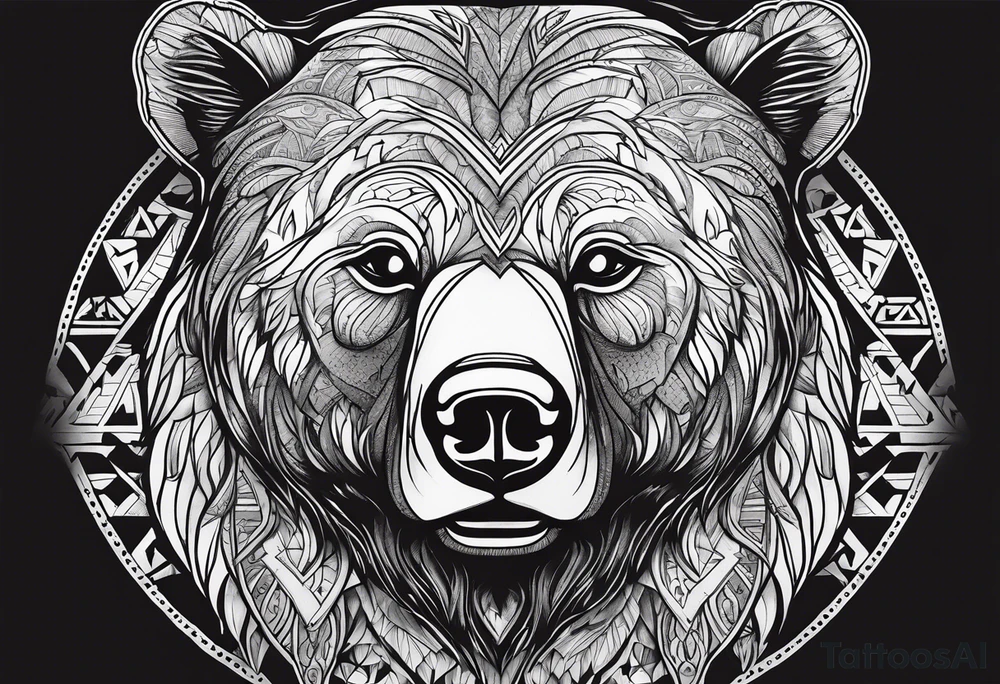 Powerful bear with the word family tattoo idea
